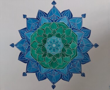 제목이 "Étoile Mandala"인 그림 Iakim로, 원작, 아크릴 나무 들것 프레임에 장착됨