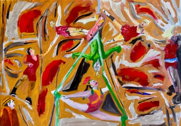 Pittura intitolato "Acrobati per il 25…" da Mario Pratesi, Opera d'arte originale, Olio Montato su Telaio per barella in leg…
