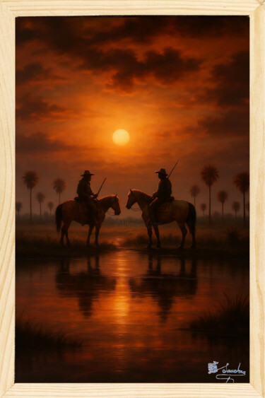 Peinture intitulée "Guardianes del Ocaso" par Elio Segundo Sanchez, Œuvre d'art originale, Huile
