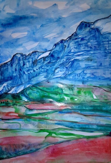 Painting titled "Foothills" by Alexey Zhucovsky, Original Artwork, Watercolor