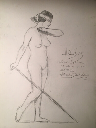 Рисунок под названием "Étude d'une femme n…" - Alexandre David Lejuez, Подлинное произведение искусства, Карандаш