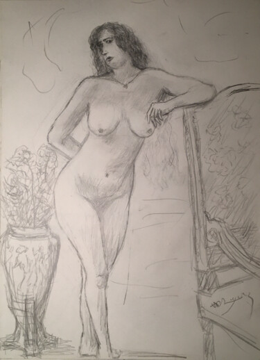 Disegno intitolato "Étude d'une femme n…" da Alexandre David Lejuez, Opera d'arte originale, Matita