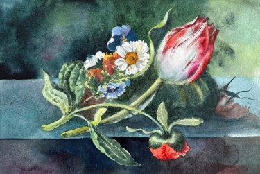 Painting titled "Whisper of blooming…" by Natasha Sokolnikova, Original Artwork, Watercolor