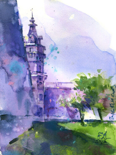 KPI Tower. Spring plein air Peinture intitulée "KPI Tower. Spring p…" par Ksenia Selianko, Œuvre d'art originale, Aquarelle