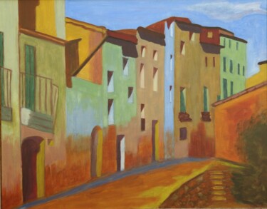 Schilderij getiteld "Rue colorée" door Genevieve Fraysse, Origineel Kunstwerk, Acryl