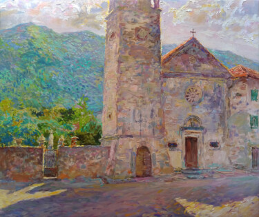Church of Mary. Bay of Kotor. Painting titled "Church of Mary. Bay…" by Gunchenko, Original Artwork, Oil Mounted on Wood Stretcher frame