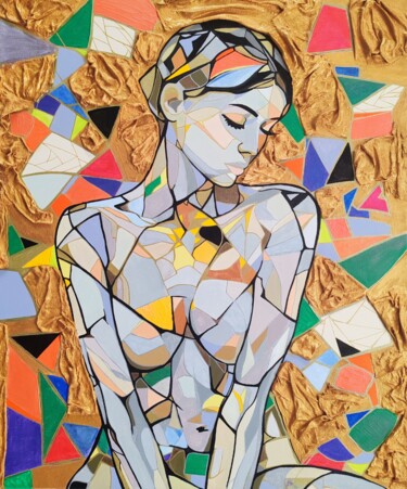A vase of golden soul fragments Painting titled "A vase of golden so…" by Yana Zhogova (jo_yanna_), Original Artwork, Acrylic Mounted on Wood Stretcher frame