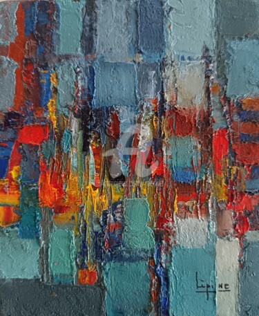 Marine turquoise Schilderij getiteld "Marine turquoise" door Pierre-Antoine Lépine, Origineel Kunstwerk, Olie Gemonteerd op Karton