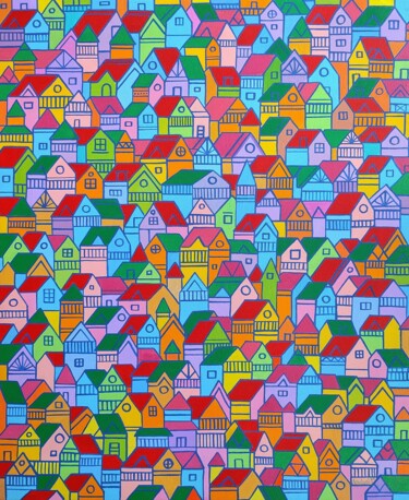 Painting titled "HOUSES" by Aditya Singh Thakur, Original Artwork, Acrylic