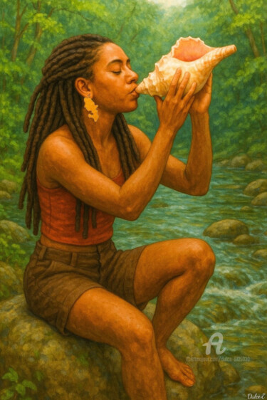 Arts numériques intitulée "ANCESTRAL CALL" par Dulce, Œuvre d'art originale, Image générée par l'IA Monté sur Verre