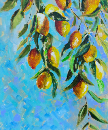 Lemons on sun. Original oil painting on canvas Peinture intitulée "Lemons on sun. Orig…" par Olga Ponomarenko, Œuvre d'art originale, Huile Monté sur Châssis en bois