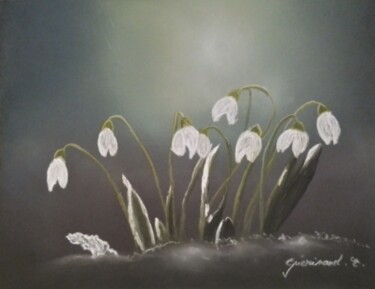 Drawing titled "Perce neige en hiver" by Etienne Guérinaud, Original Artwork, Pastel Mounted on Cardboard