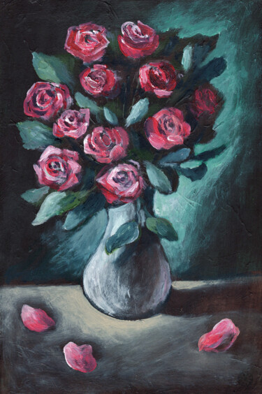 Peinture intitulée "Roses" par Anton Maliar, Œuvre d'art originale, Acrylique Monté sur Autre panneau rigide