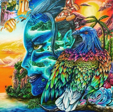 Voyage to Nicobar Isles 绘画 标题为“Voyage to Nicobar I…” 由Inès Leroy Kontusz, 原创艺术品, 丙烯 安装在木质担架架上