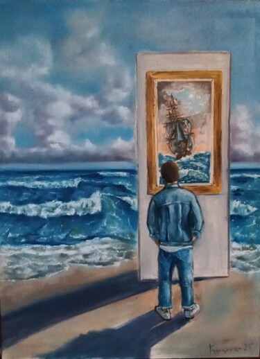 Peinture intitulée "looking for today" par Dejan Gulicoski, Œuvre d'art originale, Huile Monté sur Châssis en bois
