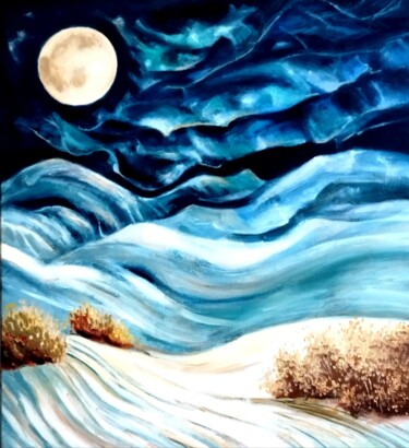 Moon wind on the shore 绘画 标题为“Moon wind on the sh…” 由Larisa Sidorova (Alsi), 原创艺术品, 油 安装在木质担架架上
