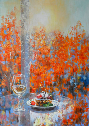 Autumn Morning with a Glass of White Wine Peinture intitulée "Autumn Morning with…" par Lukian, Œuvre d'art originale, Huile