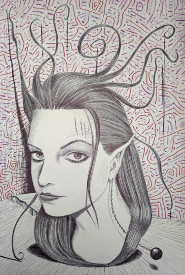 Drawing titled "Alfy" by Milto Sideris, Original Artwork, Ballpoint pen