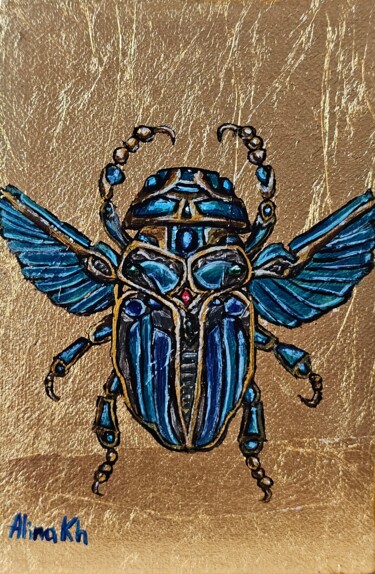绘画 标题为“Sacred Scarab” 由Alina Khoznan, 原创艺术品, 丙烯 安装在木质担架架上