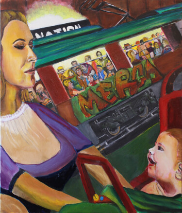 Painting titled "NATION" by Claude Gorina, Original Artwork, Oil Mounted on Wood Stretcher frame