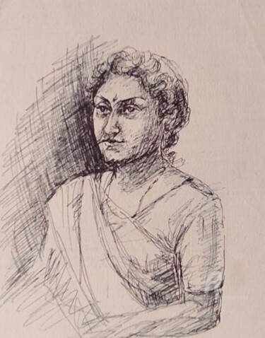 Drawing titled "Self portrait 1" by Suddha Sama, Original Artwork, Ballpoint pen