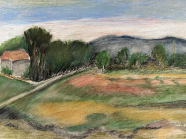 Disegno intitolato "paysage 1" da Louisa Mebarki, Opera d'arte originale, Matite colorate