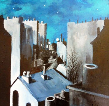 Peinture intitulée "Blue City 6" par Koen De Weerdt, Œuvre d'art originale, Acrylique Monté sur Châssis en bois
