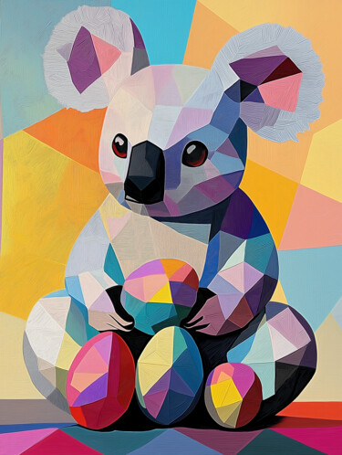 Colorful Koala Cubism: Easter Edition 数字艺术 标题为“Colorful Koala Cubi…” 由Anna Burger, 原创艺术品, 数字油画