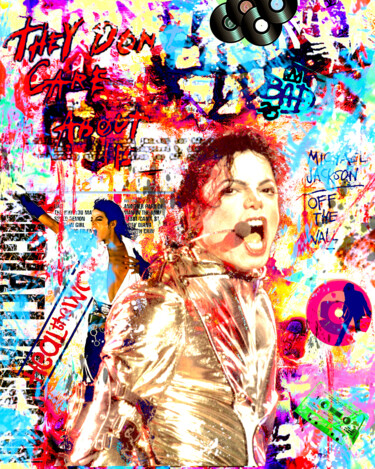 Tableau pop art célébrité 13-Mickael Jackson 数字艺术 标题为“Tableau pop art cél…” 由Yank, 原创艺术品, 数字拼贴 安装在木质担架架上
