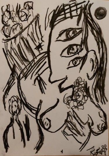Dibujo titulada "Con tres ojos veo e…" por Fernando Rubio, Obra de arte original, Carbón