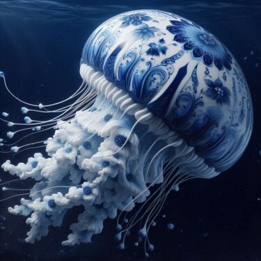 Arts numériques intitulée "Jelly blue" par Valérie Colace, Œuvre d'art originale, Image générée par l'IA