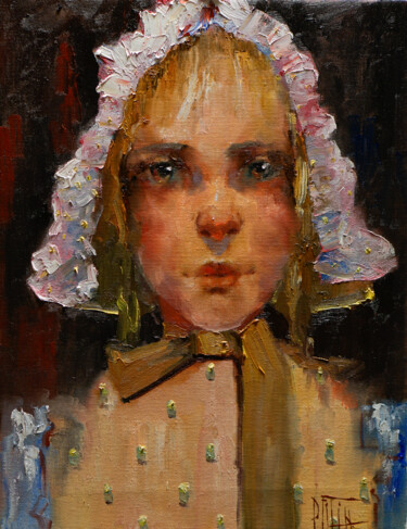 Painting titled "pastry chef" by Pavel Filin, Original Artwork, Oil Mounted on Wood Stretcher frame