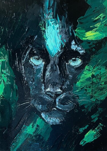 Painting titled "Panther. A look fro…" by Anastasiya Utlyakova, Original Artwork, Oil Mounted on Cardboard