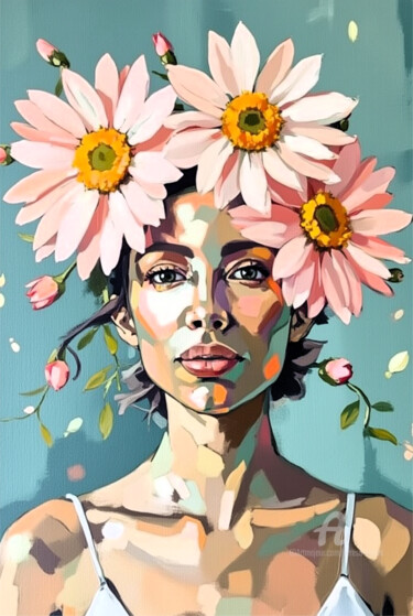 Digitale Kunst getiteld "15-Abstract portrait" door Teresa Casas, Origineel Kunstwerk, AI gegenereerde afbeelding