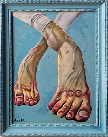 Ballerina's Legs Schilderij getiteld "Ballerina's Legs" door Alina Khoznan, Origineel Kunstwerk, Olie Gemonteerd op Frame voor houten brancard