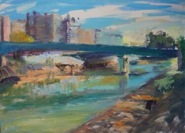 Peinture intitulée "Metro sur la Marne" par Manuel Leonardi, Œuvre d'art originale, Huile Monté sur Châssis en bois