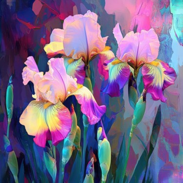 数字艺术 标题为“Colorful Iris Flowe…” 由Tatiana Belchenko, 原创艺术品, 数字油画