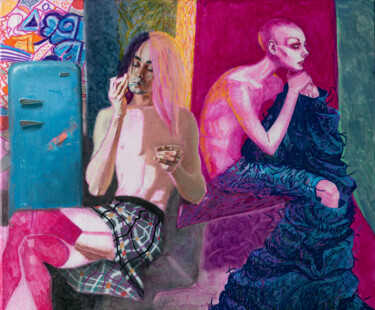 Peinture intitulée "«Deux silhouettes f…" par Julia Go, Œuvre d'art originale, Acrylique