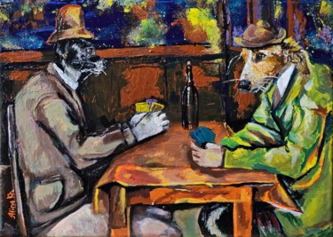绘画 标题为“Doggy Card Masters” 由Alina Khoznan, 原创艺术品, 丙烯 安装在木质担架架上