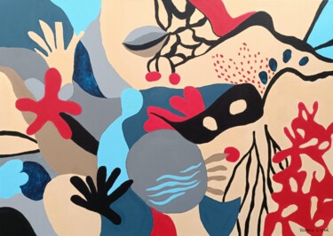 Painting titled "Mascarade, Abstract…" by Victoria Girerd, Original Artwork, Acrylic Mounted on Wood Stretcher frame