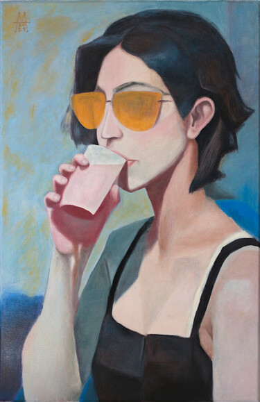 Painting titled "The Pink Drink 2025" by Marcin Filip Banasik, Original Artwork, Acrylic Mounted on Wood Stretcher frame