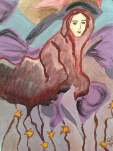 Painting titled "L'ange gardien" by Céline Marcoux, Original Artwork, Acrylic Mounted on Wood Stretcher frame