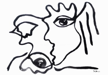 Drawing titled "Androgynous" by Mihaela-Sonia Enache, Original Artwork, Ink