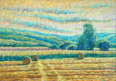 Golden Fields and Emerald Hills Картина под названием "Golden Fields and E…" - Aligadzhi Magomedov, Подлинное произведение искусства, Масло Установлен на Де…