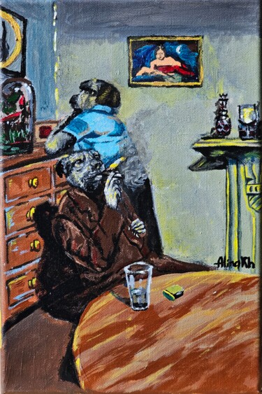 Schilderij getiteld "Ennui" door Alina Khoznan, Origineel Kunstwerk, Olie Gemonteerd op Frame voor houten brancard
