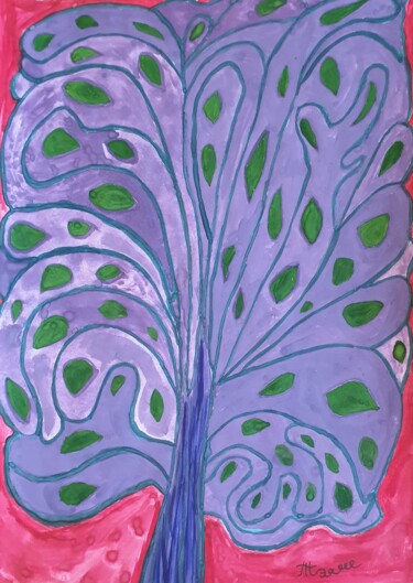 Dessin intitulée "Violet tree" par Arina Mari, Œuvre d'art originale, Gouache