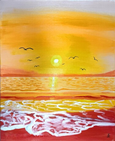 "Coucher de soleil s…" başlıklı Tablo Divine tarafından, Orijinal sanat, Akrilik Ahşap Sedye çerçevesi üzerine monte edilmiş