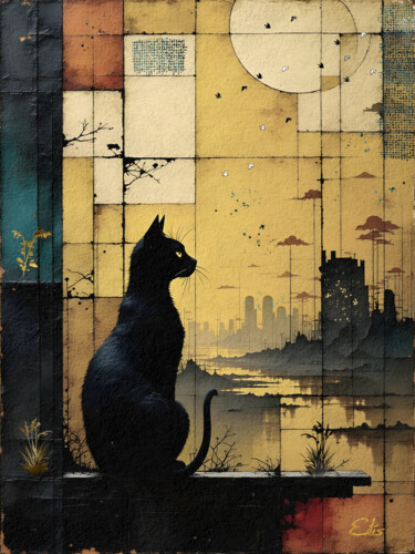 Digital Arts titled "Zen Cat" by Eilís, Original Artwork, Digital Painting