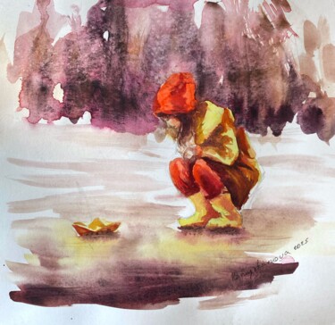 Painting titled "The girl with the p…" by Daria Kamishanova, Original Artwork, Watercolor