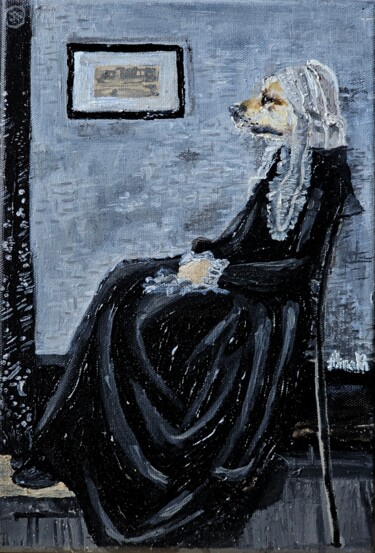 Ζωγραφική με τίτλο "Mother On Four Paws" από Alina Khoznan, Αυθεντικά έργα τέχνης, Λάδι Τοποθετήθηκε στο Ξύλινο φορείο σκελε…